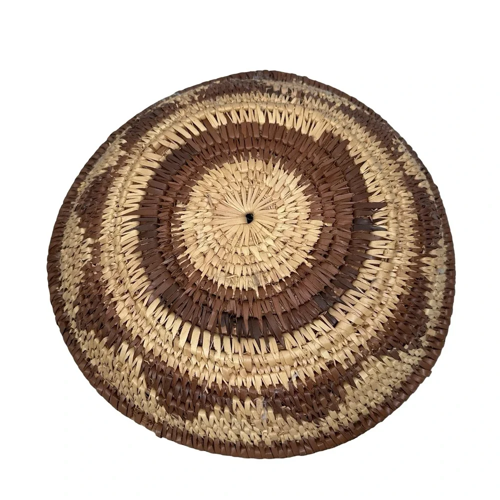 Vintage Southwestern Woven Basket Bowl Brown Tan Geometric Wall Decor 12 Inch